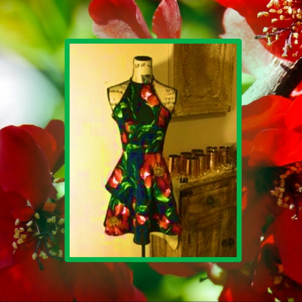 Tropical Floral Papaya Summer Sundress Black & Red